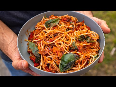 Caponata style spaghetti bolognese