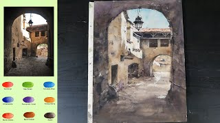 Landscape Watercolor- Old Village (3X speed, color name view) NAMIL ART