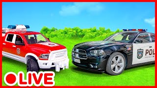 🚒🚔 Ride On Toy Vehicles : Excavator, Tractor, Fire Truck, Police Playtime 🚜 Video for Kids | Kidibli