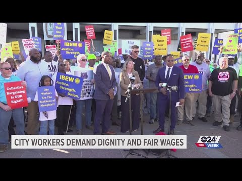 YouTube video thumbnail: City Workers Protest Outside City Hall for Fair Wages