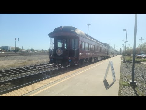 Amtrak 816 leads AMTK 5 with a C.R.H private car in Roseville, CA