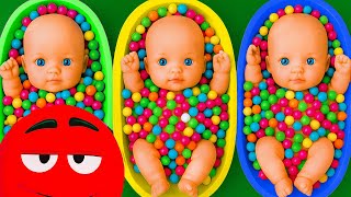 4 Minutes Satisfying Video | Mixing Funny Candy ASMR & Make Up in 3 Bathtubs with Magic M&M's Slime