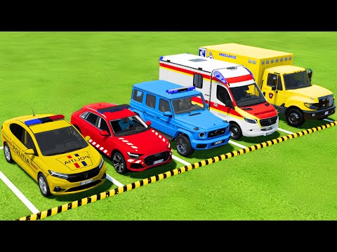 TRANSPORTING POLICE CARS & AMBULANCE EMERGENCY VEHICLES WITH MAN TRUCKS ! Farming Simulator 22