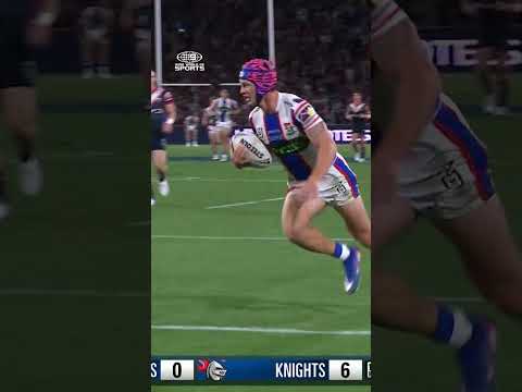 NRL grand final: Kalyn Ponga stuns Roosters <strong>with</strong> 95-metre try to take half-time <strong>lead</strong> for Knights.