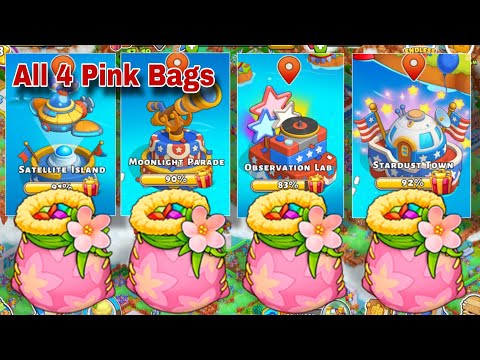 4 Pink Bags Satellite Island, Moonlight Parade, Observation, Stardust Town, Family Island Pink Bags