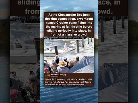 At the Chesapeake Bay boat docking competition, a workboat named Crusher came flying into the marina