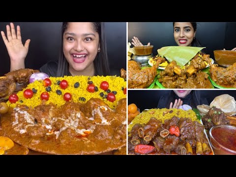 ASMR: SPICY🔥LABABDAR MUGLAI CHICKEN, SPICY MUTTON NALLI, SUNNY SIDE UP CURRY WITH BASANTI PULAO |