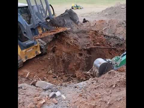 Tree Puller on a Giant Stump #stumpremoval #skidsteer #treepuller #landclearing #johndeere #shorts