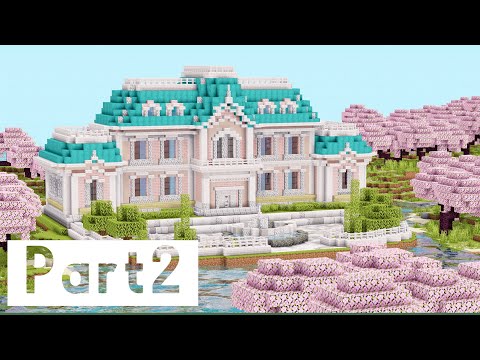 【マイクラ】 ペールオークと桜の豪邸風な大きな家の作り方！庭付き！ part2