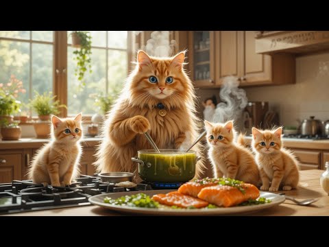 Mama Cat Trims Fur on the Farm and makes Tigger Hat for Kittens At Home 