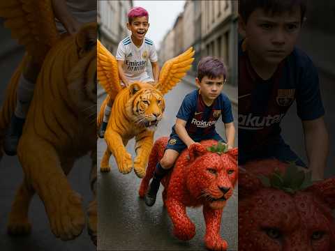 Ronaldo and Messi: The Thrilling Tiger vs Lion Race! #ronaldo #messi #lion #tiger #shorts
