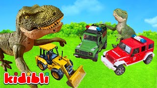 Dinosaur & Excavator attack! 🦖 Who will rescue the Dino Egg 🚜 Toys & Trucks Video for Kids | Kidibli