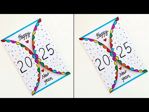 😍 cute 😍 Handmade white paper Happy New Year greeting card making idea 2025 | DIY New year card gift