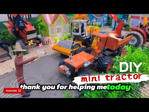 Diy mini tractor Bulldozer to making concrete road | mini Crane Vehicles, Road Roller 25