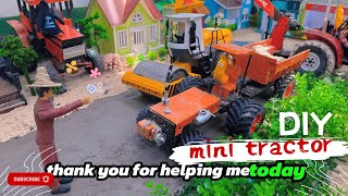 Diy mini tractor Bulldozer to making concrete road | mini Crane Vehicles, Road Roller 25