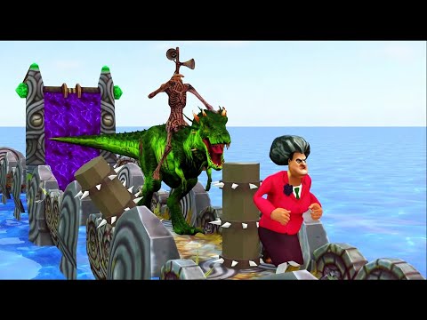 Scary Teacher 3D vs Siren Head, Green T-rex playing Lost temple|  Level Max  Challenge