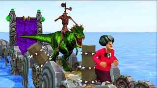 Scary Teacher 3D vs Siren Head, Green T-rex playing Lost temple|  Level Max  Challenge