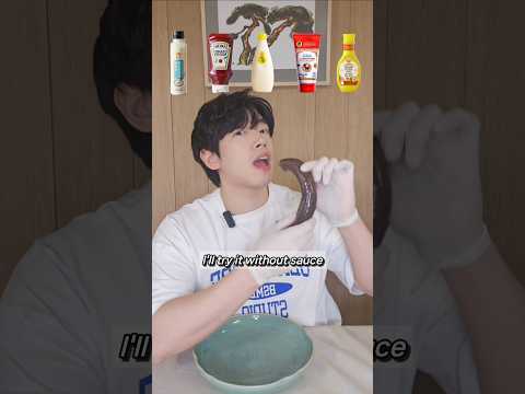 Korean kielbasa Sundae with various sauces and mukbang #emojichallenge