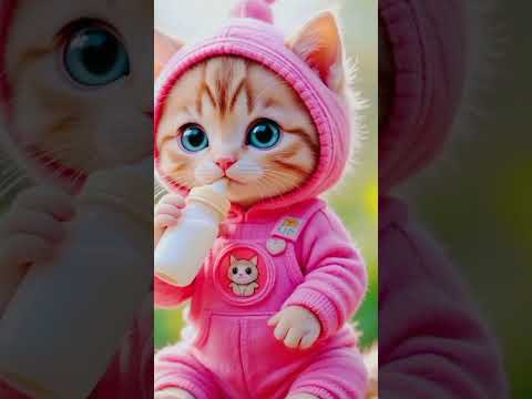 Dudi dudi dum dum๐ Beautiful yellow Cute Cat Red strawberry Dot kitten Drinking milk๐ผ 221#cat#shorts