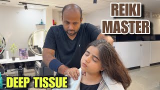 Reiki master giving deep tissue head massage therapy  @ Indian barber Salon ! Asmr relaxation 