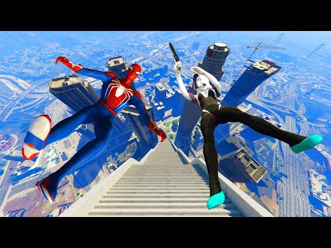 GTA 5 Ragdolling Fails / Gwen Stacy And Spiderman Massive Stair Fails