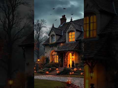 Halloween Night at the Witch’s Pumpkin Cauldron Cottage 🎃Fireplace Sounds, Fall Ambience