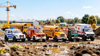 Toy Vehicles Stuck in Mud! Police Car, Fire Truck & Tractor Rescue Missions