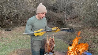 DOĞADA TAŞTAN KUYU FIRIN YAPIMI, TANDIRDA KAZ / How to make a stone tandoor well furnace in nature?