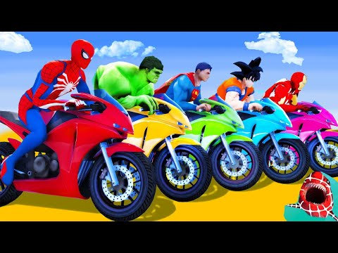 الأبطال الخارقين على القضبان دوامة قمع جسر 🕷️🔥SPIDER MAN!on Motorcycle in Spiral Bridge Stunt Ride