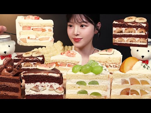 SUB)비쥬얼폭발 케이크 먹방!🍰 몰티저스 초코케이크 복숭아 자두 케이크까지 제철 과일 디저트 Cake Mukbang Dessert Asmr