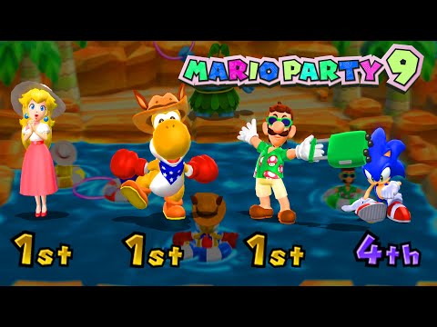 Mario Party 9 Garden Battle - Yoshi vs Sonic vs Luigi vs Peach (Master Difficulty)#mario