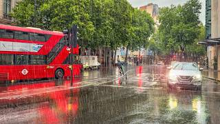 Heavy Rain Hits Central London ☔️ Rainy West End Walk, London Streets in Early Morning | 4K HDR