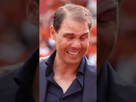Rafael Nadal's reaction to a plaque of his footprint being unveiled on Court Philippe-Chatrier ๐ฅน