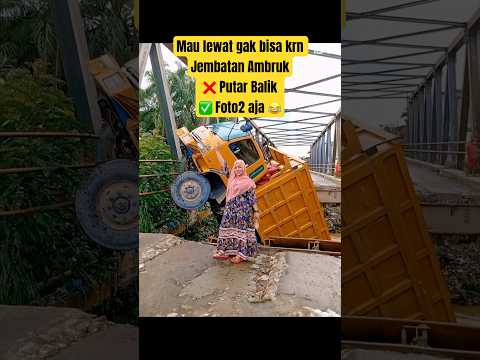 Truk Nyungsep Jatuh di Jembatan Sei Air Tenang Batang Serangan Langkat Yg Ambrol Muatan Berat #truck