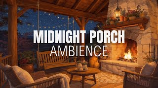 Midnight Porch Ambience with Crackling Fireplace for Bible Study ✝️