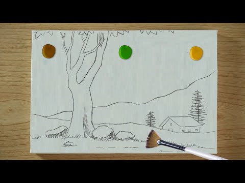 A Tree and Peaceful Countryside/ Satisfying Painting Tutorial 🌿✨