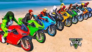 SUPERHERO GIRLS SUPER MOTORCYCLES RACIMG CHALLENGE on MEGA SKY RAMP & RUNNING CHALLENGE - GTA 5
