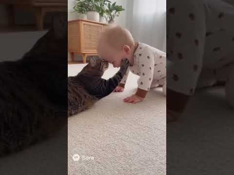 a baby make fun with cat. #vir#foryou