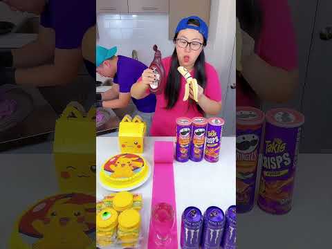 Ice cream challenge!🍨 Pokemon yellow foods vs purple foods #funny#shorts