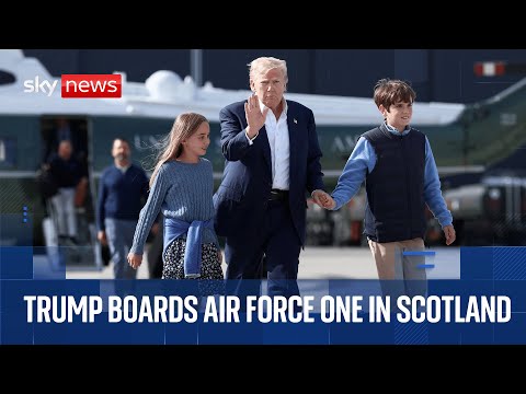 President Trump leaves Scotland on Air Force as he returns to the White House