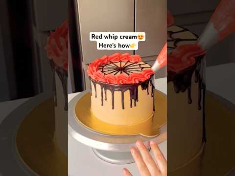 Red whipped cream❤️#shortsfeed #whipcream #redcake ##caketips #cakedesign #cakeshorts