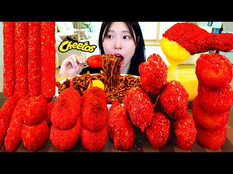 ASMR MUKBANG| 직접 만든 치토스 양념치킨 치즈스틱 핫도그 짜파게티 먹방 & 레시피 CHEETOS CHICKEN AND BLACK BEAN NOODLES EATING