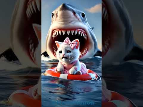 Angry shark attacked kitten. #cat #catshorts #kitten