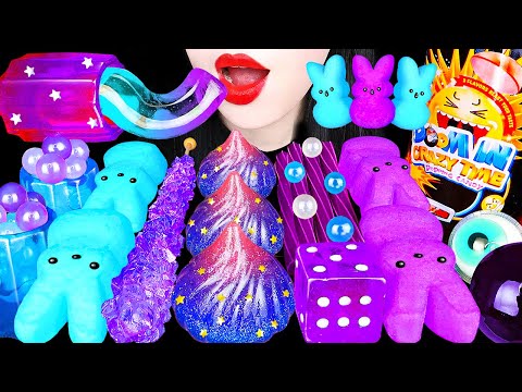 ASMR MUKBANG | GALAXY HONEY JELLY CANDY Desserts (Rainbow Edible Cups Giant Jelly, Rock Candy Gummy)