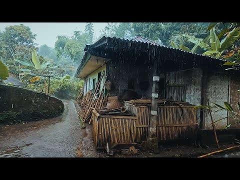 Hujan Deras Mengguyur Kampung Terpencil, Suasanaya Bikin Damai. Suasana Yang Dirindukan | Jawa Barat