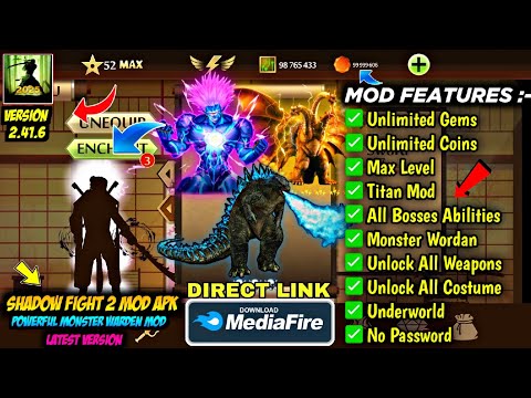 shadow fight 2 mod apk max level 52 unlimited money latest version media fire link - Monster Warden