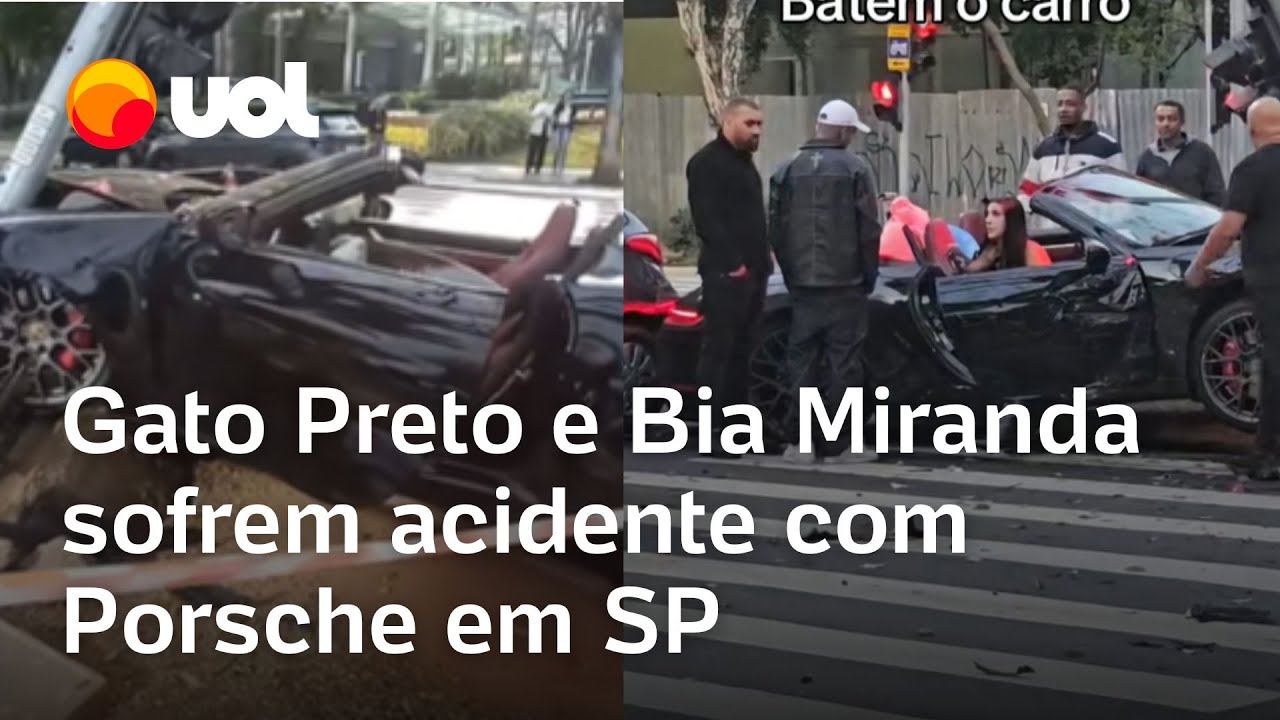 Bia Miranda e Gato Preto sofrem acidente de carro na Faria Lima; Porsche ficou destruído; veja vídeo