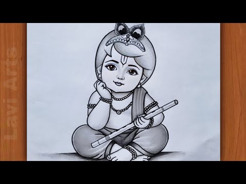 How to draw Krishna with Flute | Krishna drawing Pencil Easy | Easy drawing step by ste |God drawing