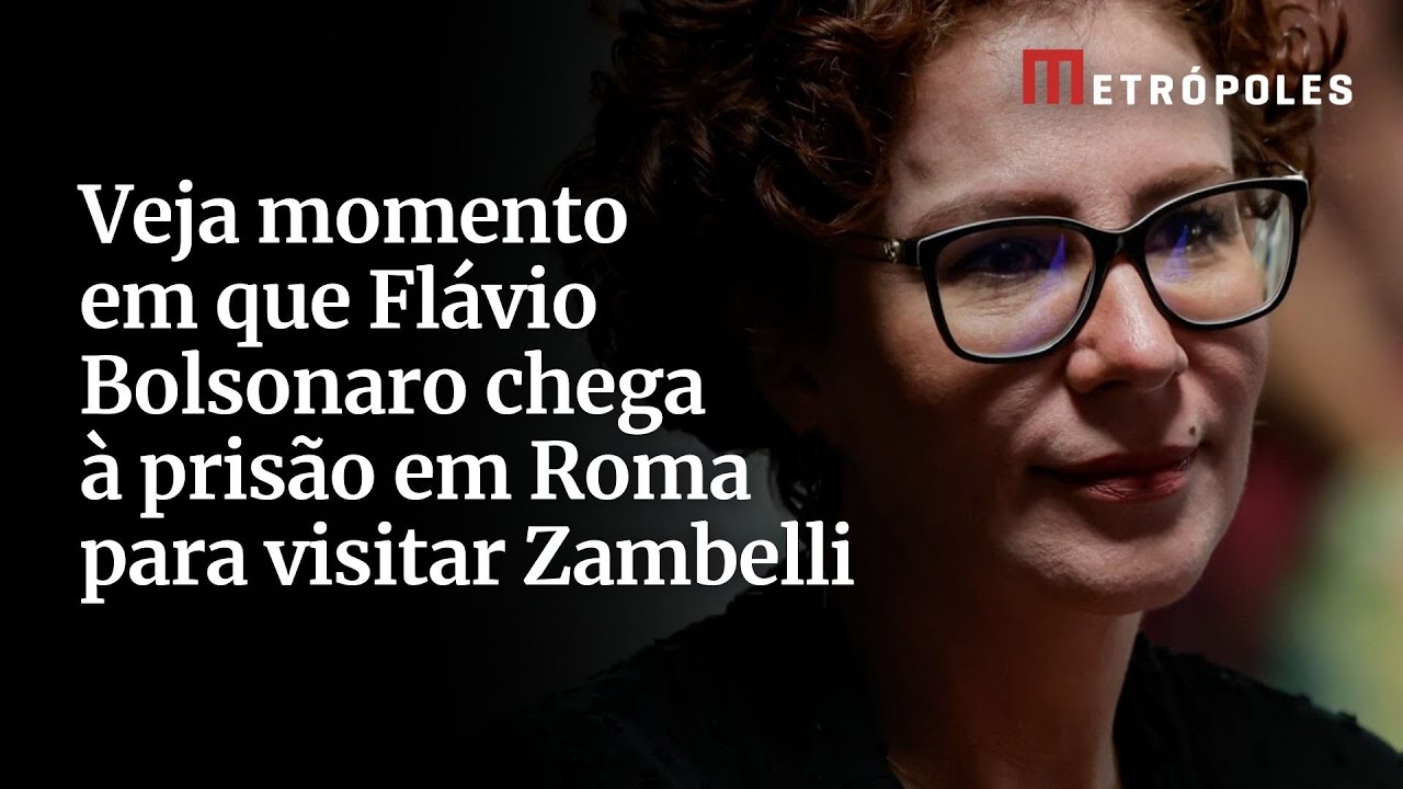 Veja momento em que Flávio Bolsonaro chega à prisão em Roma para visitar Zambelli