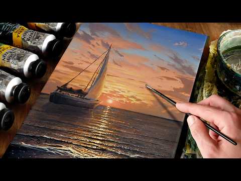 Painting a Sailboat on a Reflective Ocean with Acrylics | Paint with Ryan